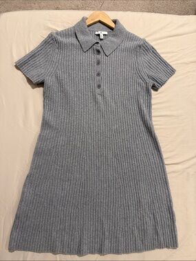 Gray Ribbed Polo Sweater Dress - Women